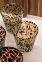 Load image into Gallery viewer, Clear, brown and green decorative drinking glass