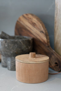 Orange and brown terracotta deco jar