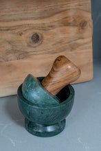 Load image into Gallery viewer, Green marble and mango wood pestle and mortar