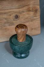 Load image into Gallery viewer, Green marble and mango wood pestle and mortar