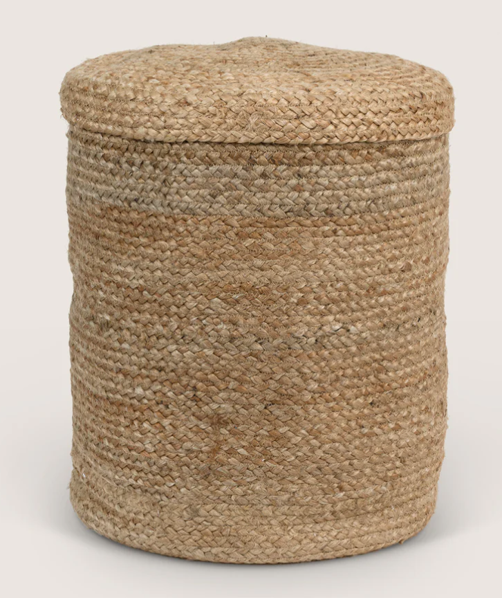 Natural jute lidded basket