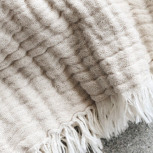 Cream cotton plaid throw 200x140