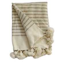 Load image into Gallery viewer, Moroccan heavy wool pompom blanket Beige/Cream 150x250