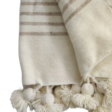 Load image into Gallery viewer, Moroccan heavy wool pompom blanket Beige/Cream 200x300