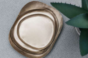 Matt brass organic shaped tray set 20cm