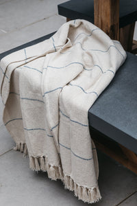 Cream and blue striped throw 130x160