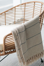 Load image into Gallery viewer, Cream and blue striped throw 130x160