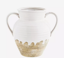 Load image into Gallery viewer, White and natural handled stoneware vase