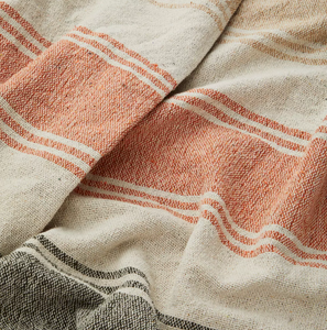 Wide striped woven throw with tassels