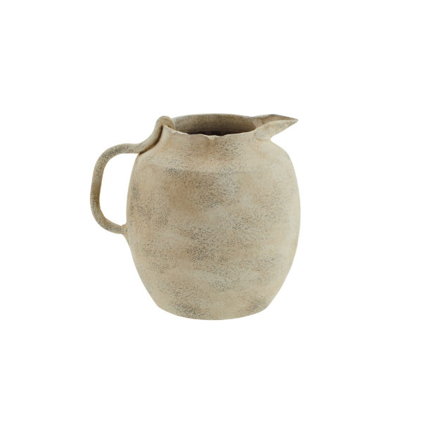 Washed beige handled stoneware jug vase