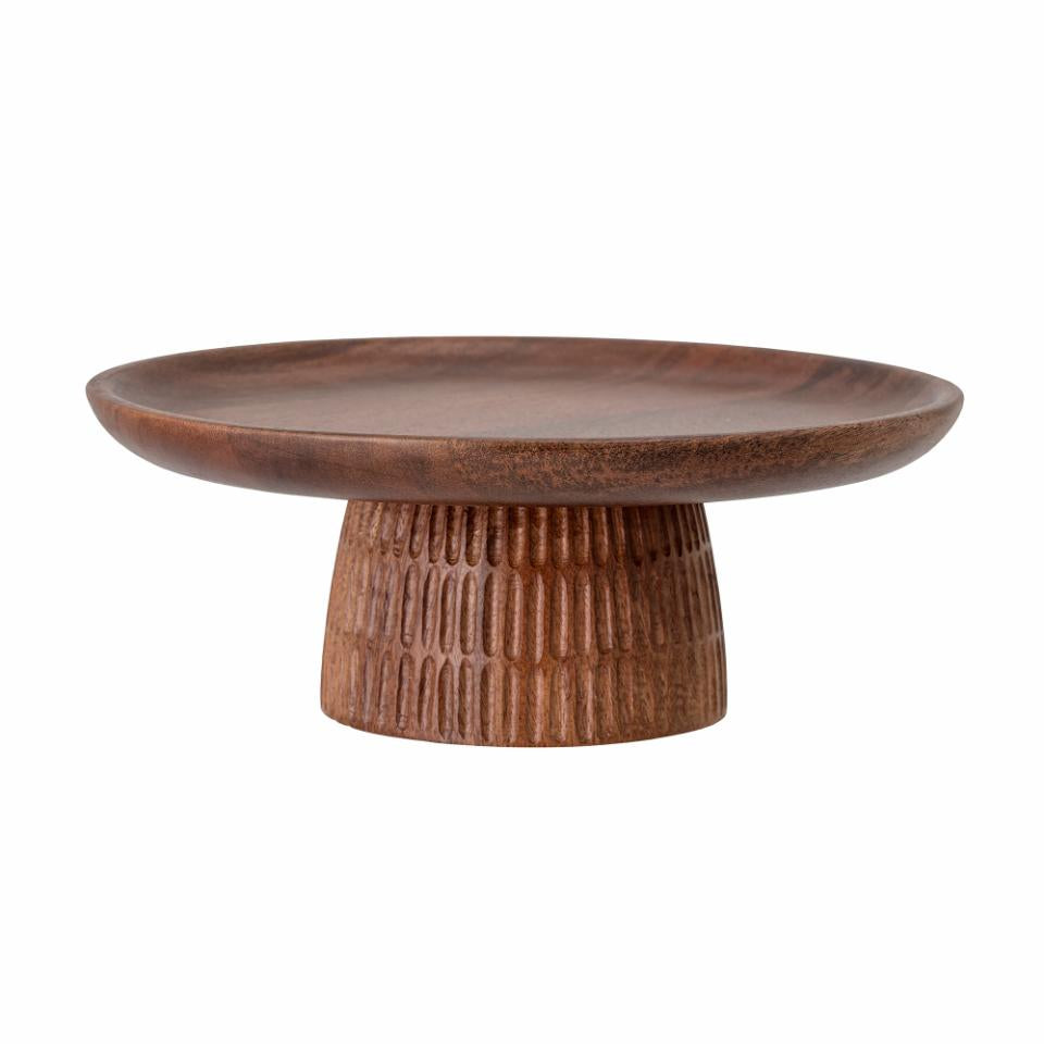 Brown cake stand in natural acacia wood