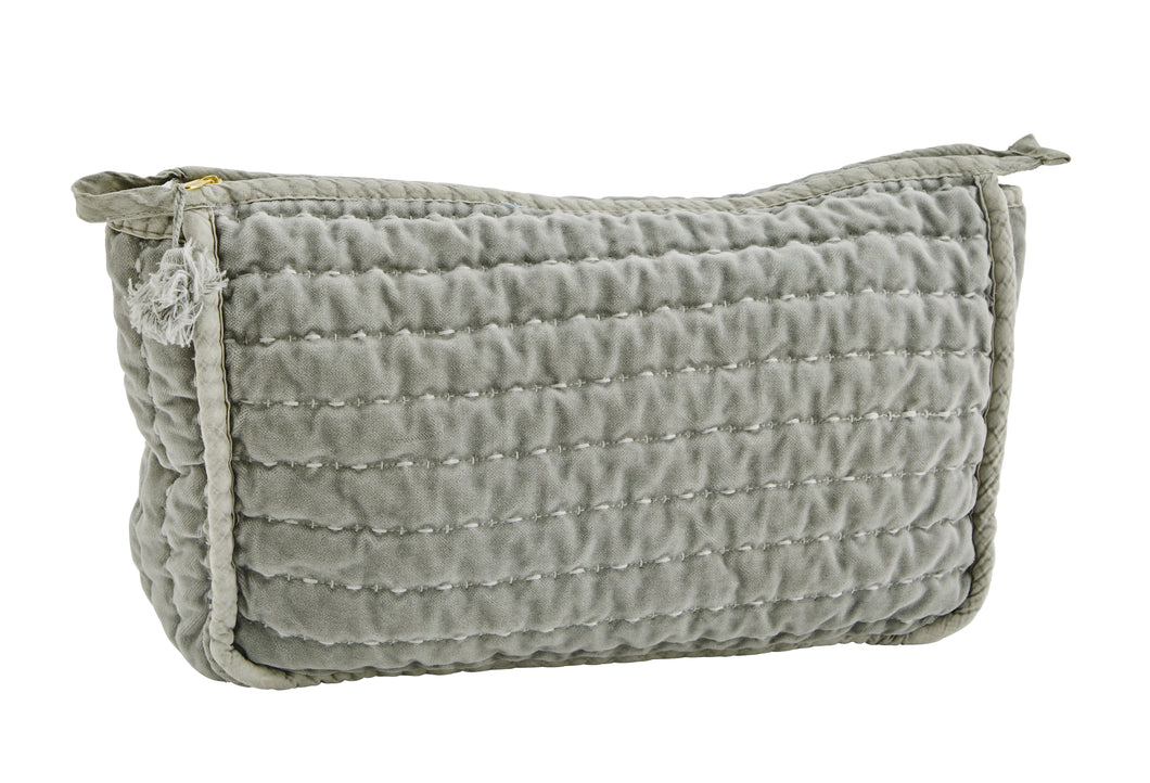 Quilted dusty blue velvet washbag