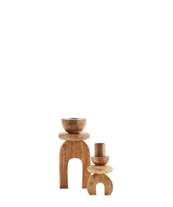 Set of two mango wood candle holders