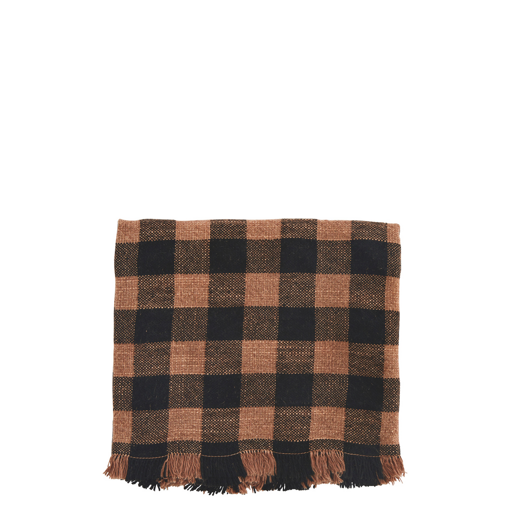 Brick & black check tea towel