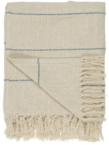 Cream and blue striped throw 130x160